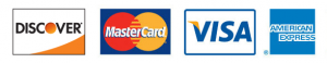 Discover, Mastercard, Visa, and American Express logos