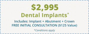 A coupon advertising a free initial consualtation and a $2,995 dental implant