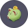 A green piggy bank with a coin being put into it