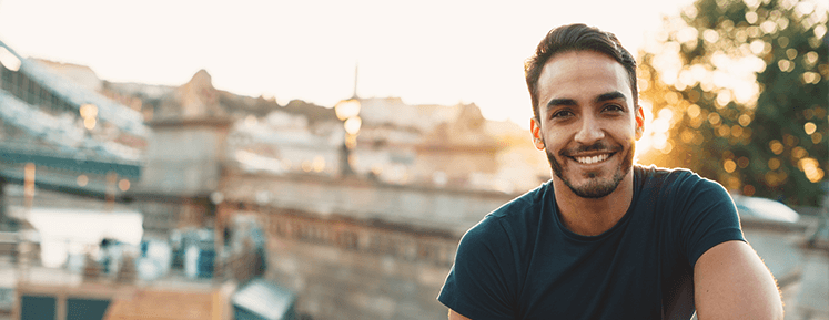 a young man smiling