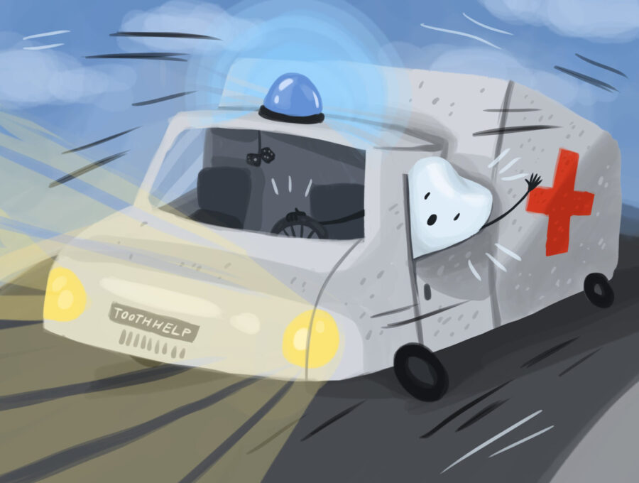ambulance with a tooth for a dental emergency